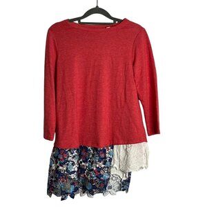 LOGO Lounge Lori Goldstein Tunic ¾ Sleeve Mixed Media Oversized‎ Size XXS